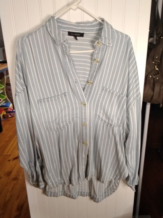 Blu Pepper Tops - Blu Pepper Light Blue & White Striped Demium Shirt